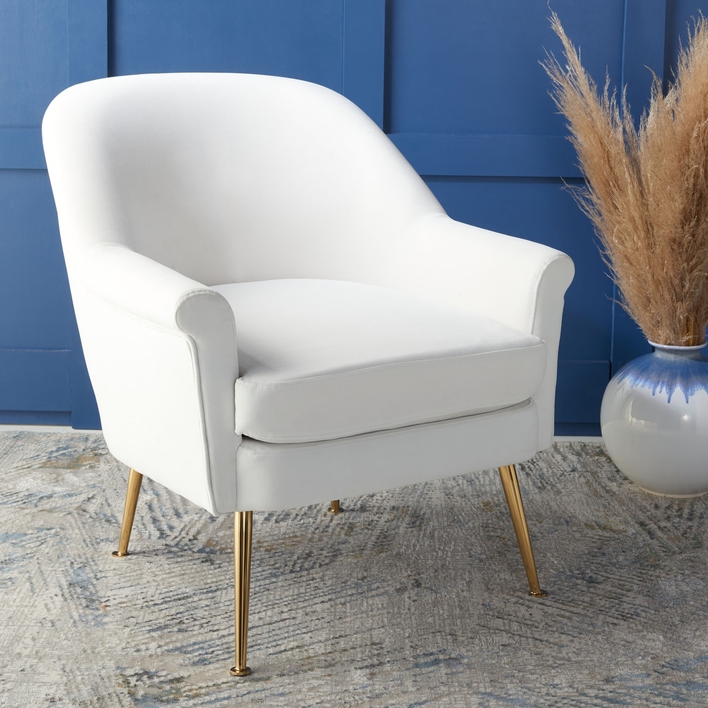 SAFAVIEH Home Collection Quenton White/Walnut Channel Tufted Accent Chair ACH4002A SAFAVIEH Home Collection Quenton White/Walnut Channel Tufted Accent Chair ACH4002A